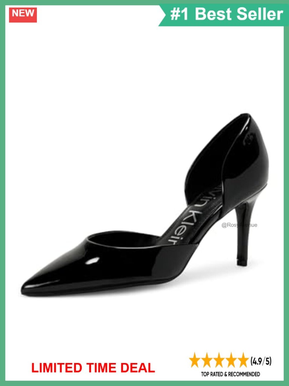 Calvin Klein Gloria Pointed Toe Block Heel Pump Faux Leather Dress Heels